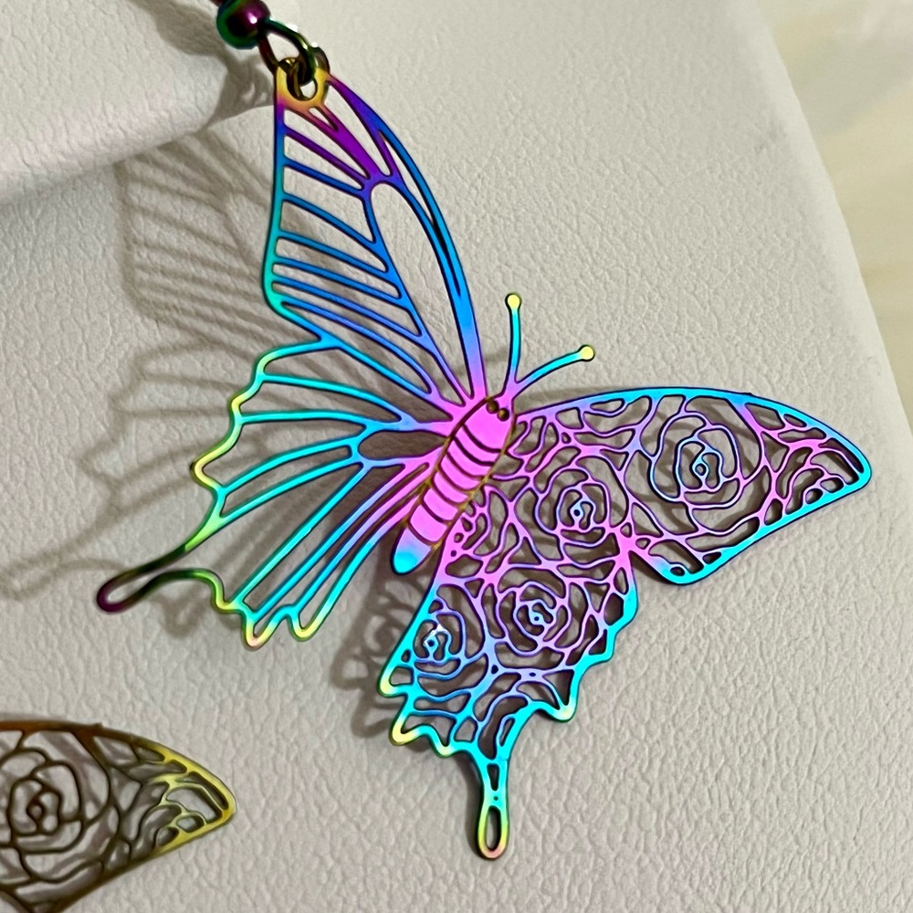 NWT Handmade Holographic Butterfly Earrings - Picture 5 of 8